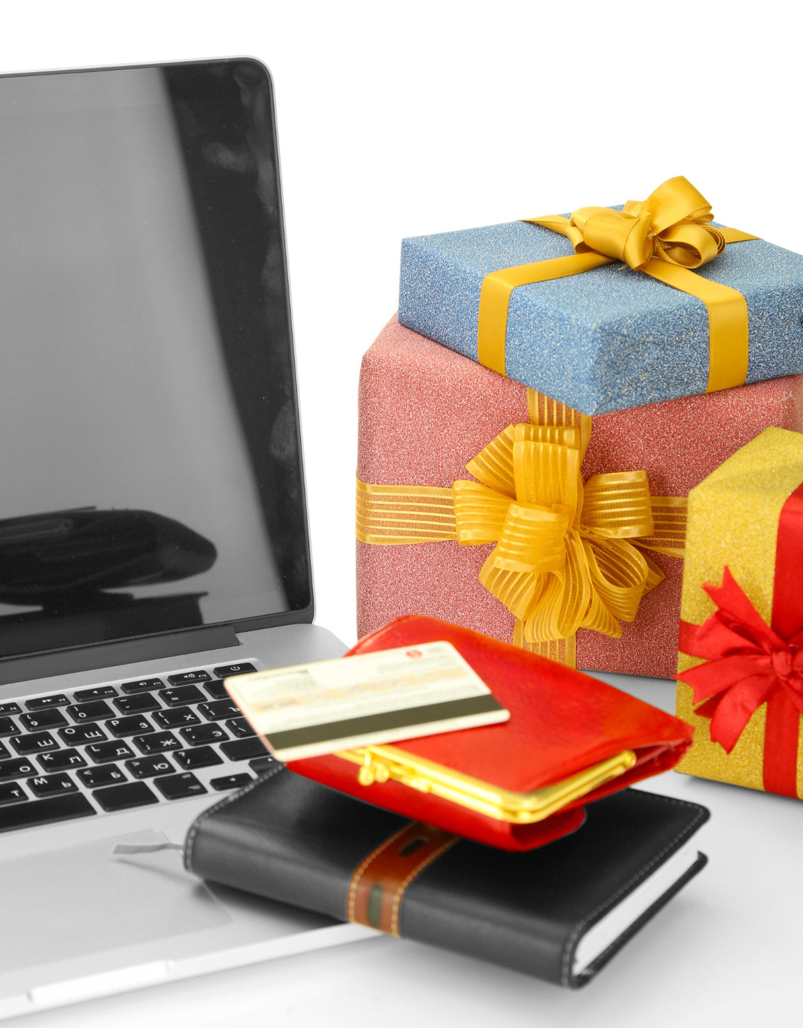 Assorted modern notebook gift boxes neatly arranged on a white background.""Assorted modern notebook gift boxes neatly arranged on a white background.