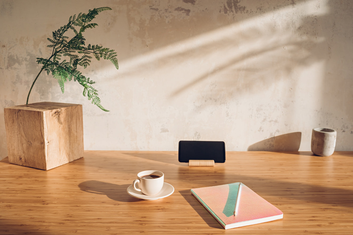 Stylish coaster set placed on a polished office desk, enhancing workspace aesthetics.